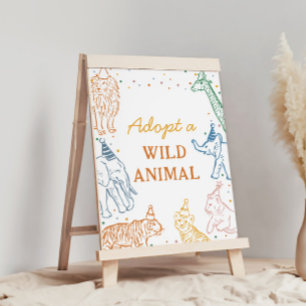 Poster Sinal de Mesa Adote um Animal para Festa de Aniver