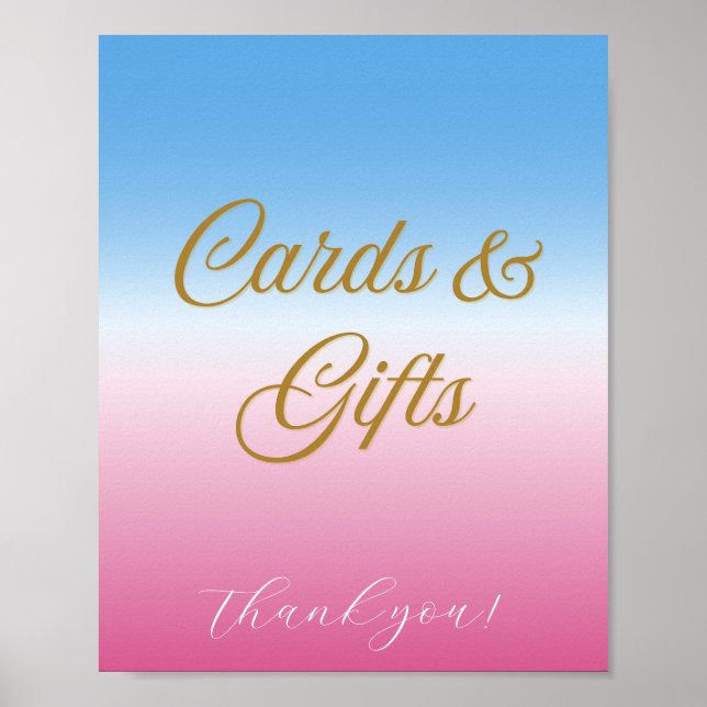 Poster Sinal de Mesa Azul Rosa Neutro para Chá de Bebê (Frente)