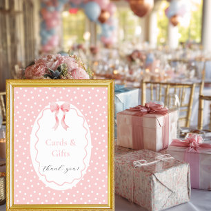 Poster Sinal de Mesa Bebê Menina Pontos de Laço Rosa Chá