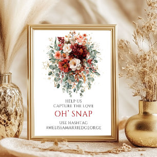 Poster Sinal de Mesa Boho Burgundy Floral de Outono Oh Sn