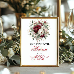 Poster Sinal de Mesa Chic Blush Burgundy Dais Até que Eu