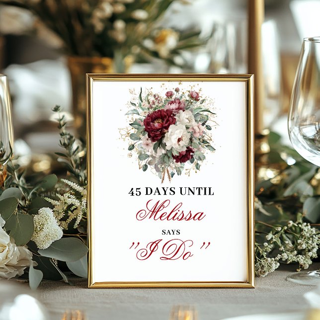 Poster Sinal de Mesa Chic Blush Burgundy Dais Até que Eu  (Chic Blush Burgundy Dais Until I Do Tabletop Sign)
