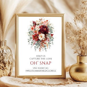 Poster Sinal de Mesa Chic Outono Marsala Floral Oh Snap