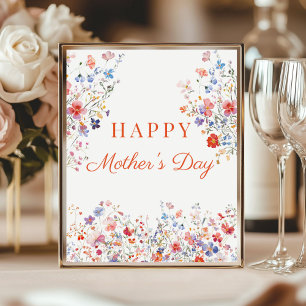 Poster Sinal de mesa Coloridas Flores Silvestres Feliz Di