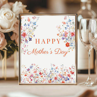 Poster Sinal de mesa Coloridas Flores Silvestres Feliz Di