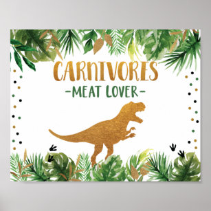 Poster Sinal de Mesa de aniversário do Dinosaur Carnivore