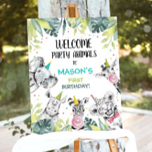 Sinal de Mesa de Aniversário do Safari Animal Boy