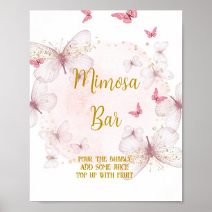 Poster Sinal de Mesa de aniversário Mimosa, rosa e Dourad