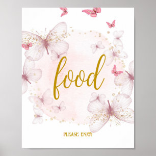Poster Sinal de Mesa de aniversário rosa e Dourado