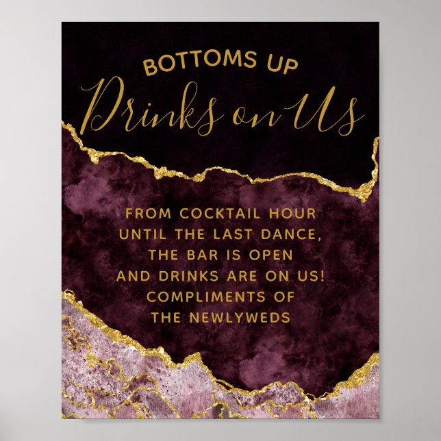 Poster Sinal de Mesa de Bar Aberto - Blush Gold Foil Agat (Frente)