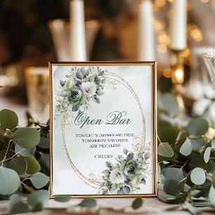 Poster Sinal de Mesa de Bar Aberto Boho Greenery Dourado
