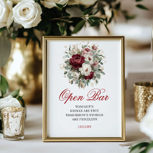 Poster Sinal de Mesa de Bar Aberto Luxo Blush Burgundy