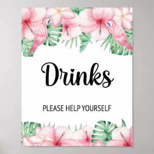 Poster Sinal de Mesa de Bebida Floral Rosa Tropical