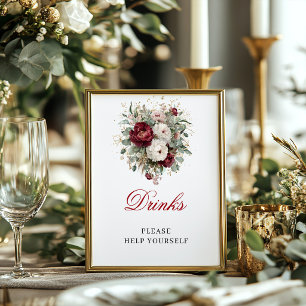 Poster Sinal de Mesa de Bebidas em Dourado e Burgundy com