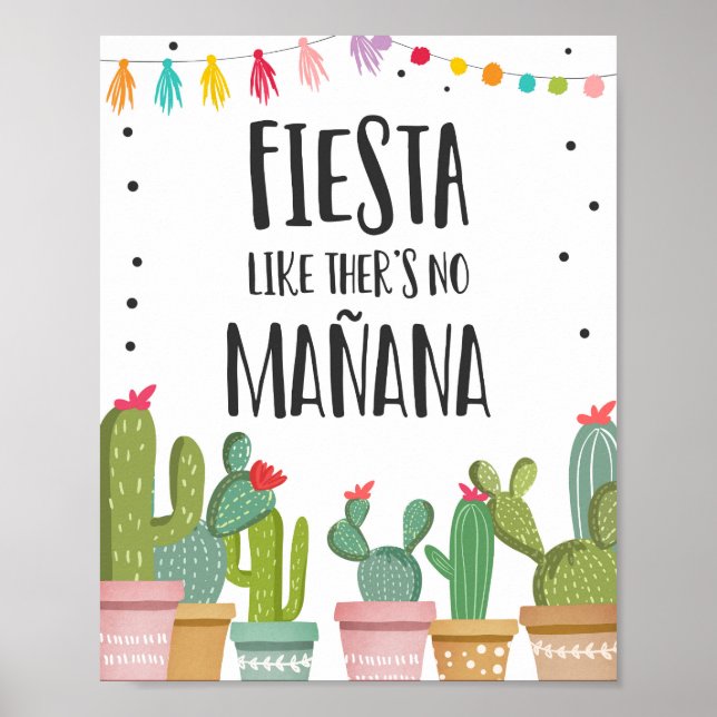 Poster Sinal de Mesa de Cactus Fiesta Like There is No Ma (Frente)