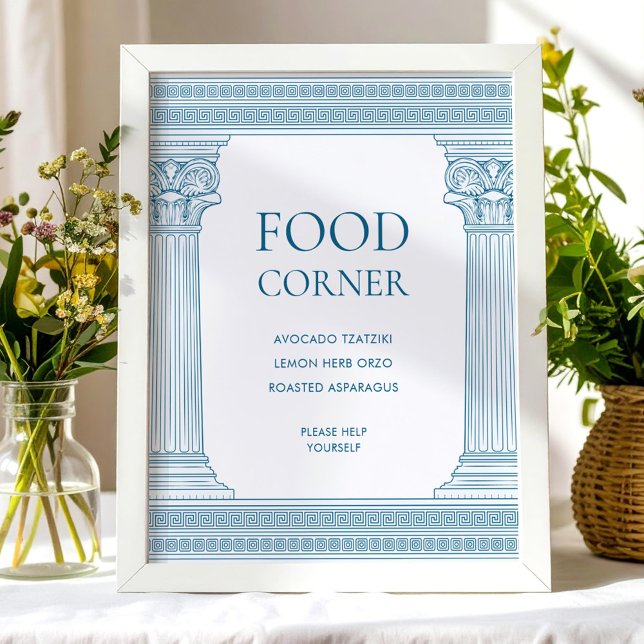 Poster Sinal de mesa de canto de comida em azul (Criador carregado)