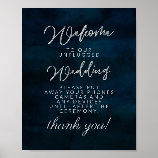 Poster Sinal de Mesa de Casamento Desconectado Azul Escur (Frente)
