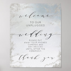 Poster Sinal de Mesa de Casamento Desconectado Luxo Azul