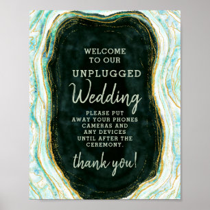 Poster Sinal de Mesa de Casamento Desplugado Verde Teal e