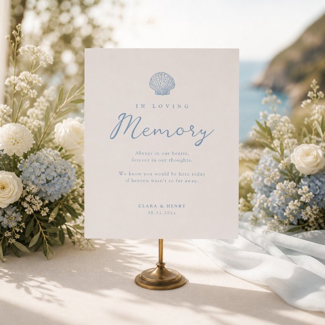 Poster Sinal de Mesa de Casamento Memorial Costeiro Azul (Criador carregado)