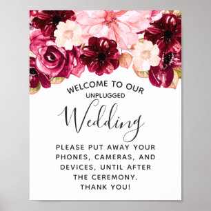 Poster Sinal de Mesa de Casamento Não Conectado Floral Ro