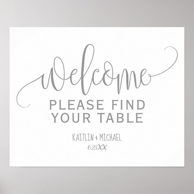 Pôster Sinal de Mesa de Casamento Rústico (Cinza) (Frente)