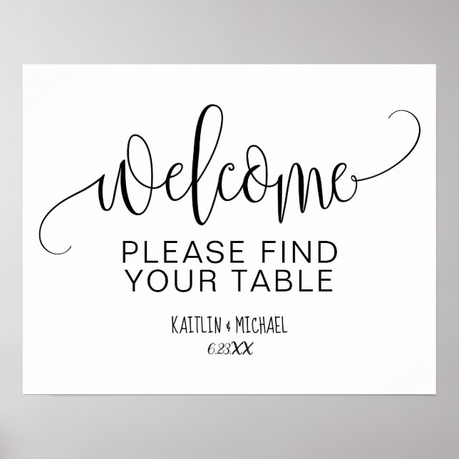 Pôster Sinal de Mesa de Casamento Rústico (Preto) (Frente)