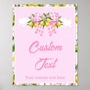 Poster Sinal de Mesa de Chá de Bebê com Laço Xadrez Rosa 