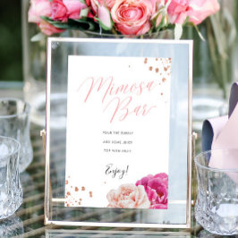Poster Sinal de Mesa de Chá de Noiva Blush Floral Mimosa