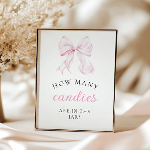 Poster Sinal de Mesa de Chuvada de Bebê Rosa Quantos Laço