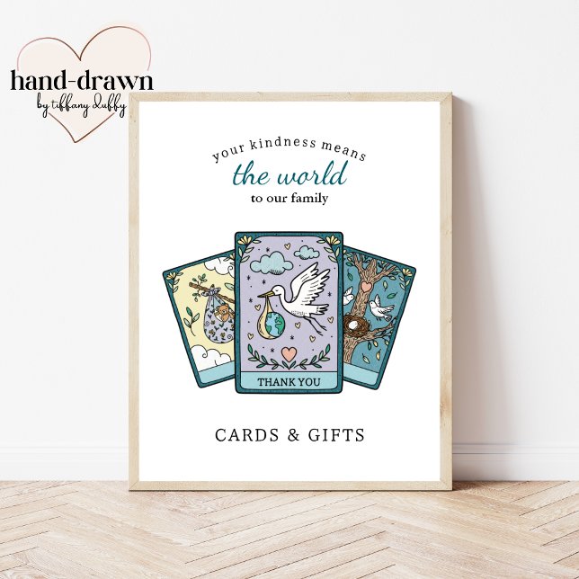 Poster Sinal de Mesa de Chuveiro de Bebê com Tarot para E (Criador carregado)