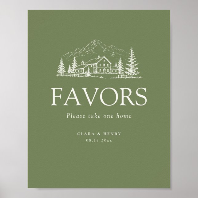 Poster Sinal de Mesa de Favor de Casamento Sage Mountain (Frente)