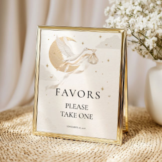 Poster Sinal de Mesa de Favor Elegante Cegonha em Ouro pa