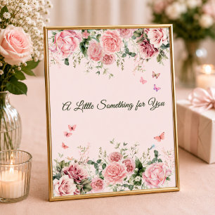 Poster Sinal de Mesa de Favor Floral Borboleta Rosa Corad