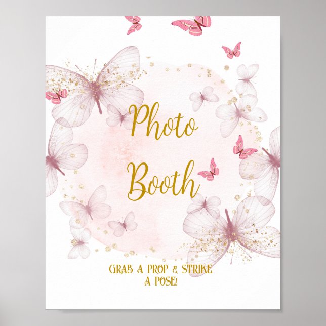 Poster Sinal de Mesa de Foto Booth, Rosa e Dourado, (Frente)