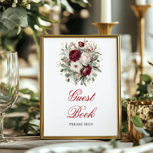 Poster Sinal de Mesa de Livro de Visitas Luxo Blush Borde