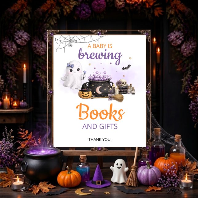 Poster Sinal de Mesa de Livros e Presentes de Halloween B (Criador carregado)