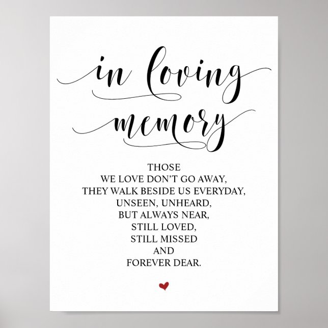 Poster Sinal de mesa de memorial de casamento em memória  (Frente)