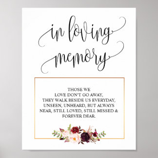 Poster Sinal de mesa de memorial de casamento em memória 