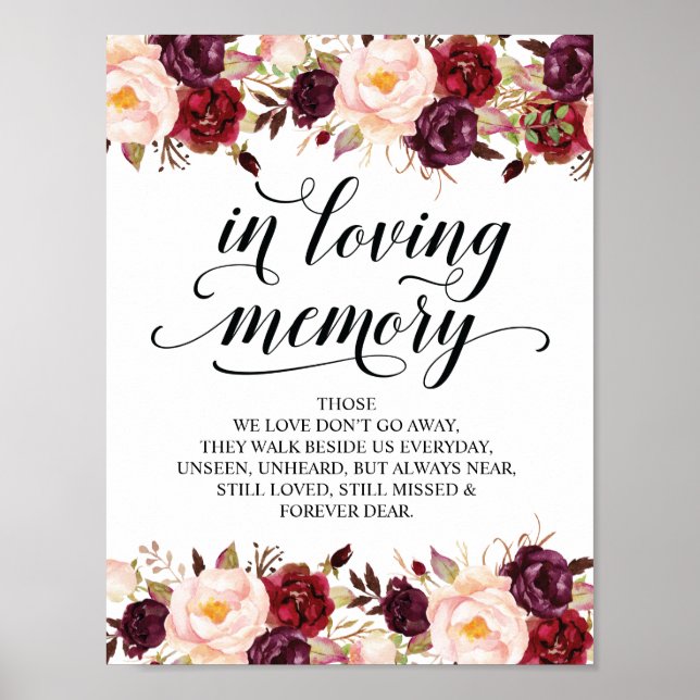 Poster Sinal de Mesa de Memorial de Casamento em memória  (Frente)