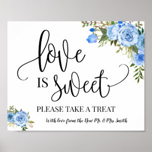 Poster Sinal de mesa de sobremesa doce amor casamento azu