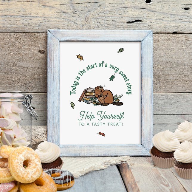 Poster Sinal de Mesa de Sobremesa Temática do Livro da Fl (Woodland Baby Shower Dessert Table Sign)