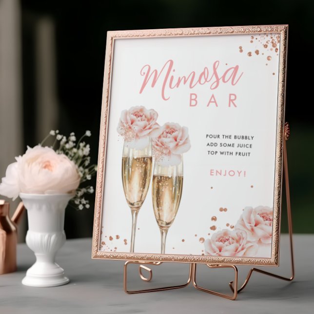 Poster Sinal de Mesa do Bar Blush Floral Mimosa (Criador carregado)