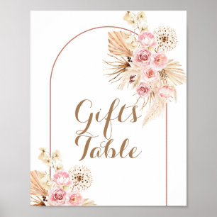 Poster Sinal de Mesa do Boho Floral Rosa Pampas Grass Gif