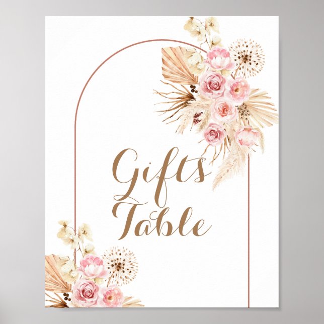 Poster Sinal de Mesa do Boho Floral Rosa Pampas Grass Gif (Frente)