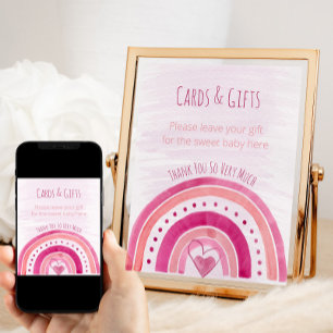 Poster Sinal de Mesa do Chá de fraldas Rosa-Arco-Íris