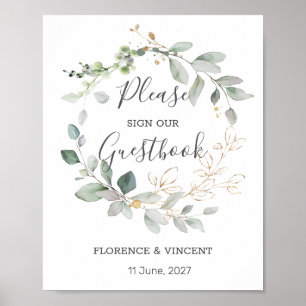 Poster Sinal de mesa do livro de visitas de folhagem verd