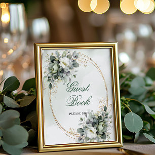 Poster Sinal de Mesa do Livro de Visitas Verde Chic Dusty