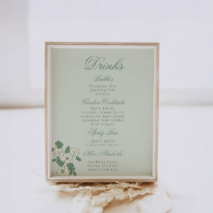 Poster Sinal de Mesa do Menu de Bebidas Verde Sálvia