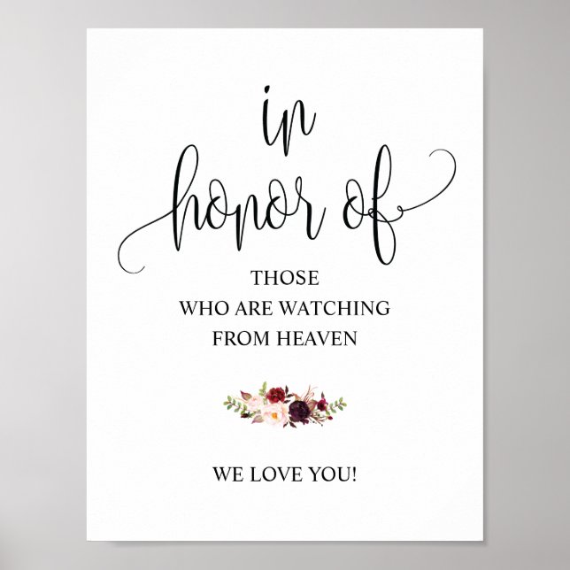 Poster Sinal de Mesa Memorial de Casamento com Caligrafia (Frente)